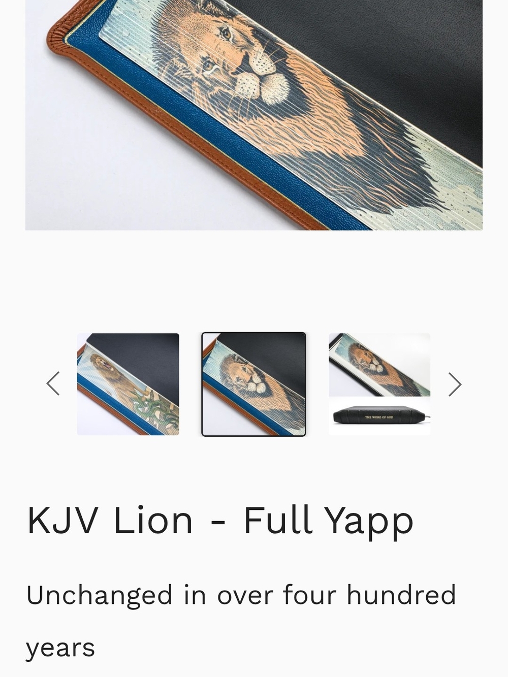 KJV Lion Full Yapp Bible Cover - Black and Brown with Blue Accent